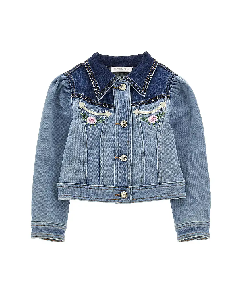 Giacca in denim con maniche a palloncino e patch western
