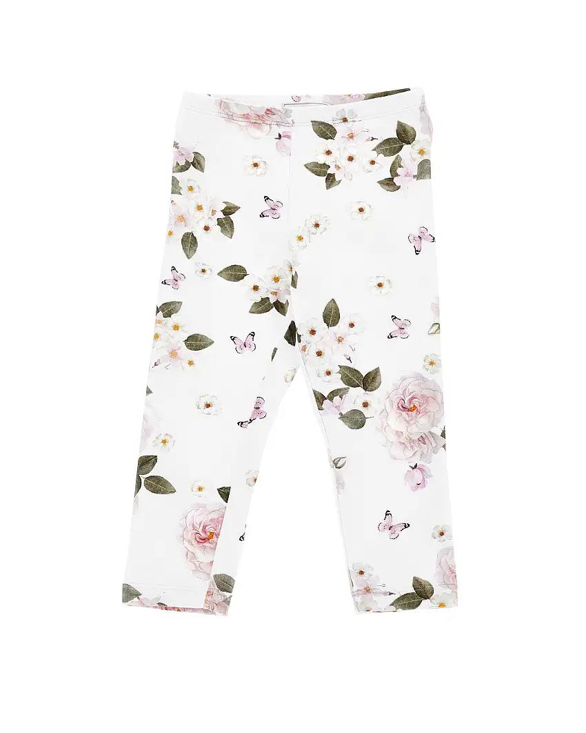 Leggins bianchi a fantasia floreale in cotone stretch