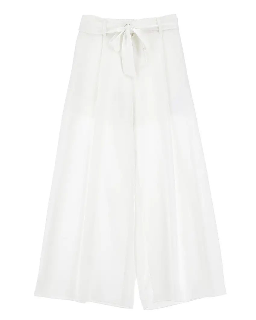 Pantalone bianco in cady leggero a palazzo con fiocco