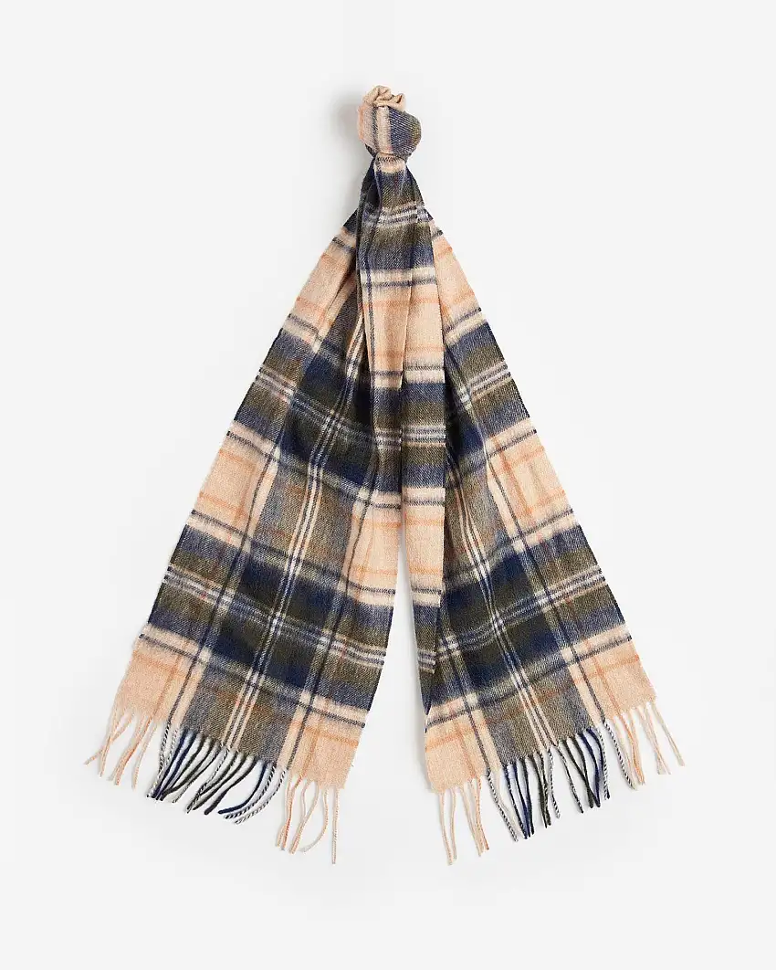 Sciarpa Barbour in tartan check beige verde e blu in misto lana e cachemire