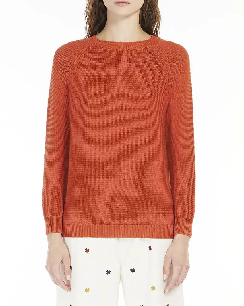 Maglia arancione in puro cotone punto riso con maniche raglan