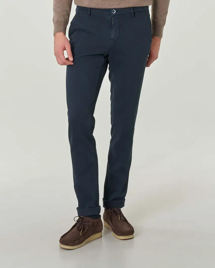 Pantalone chino blu slim fit in jersey di cotone stretch