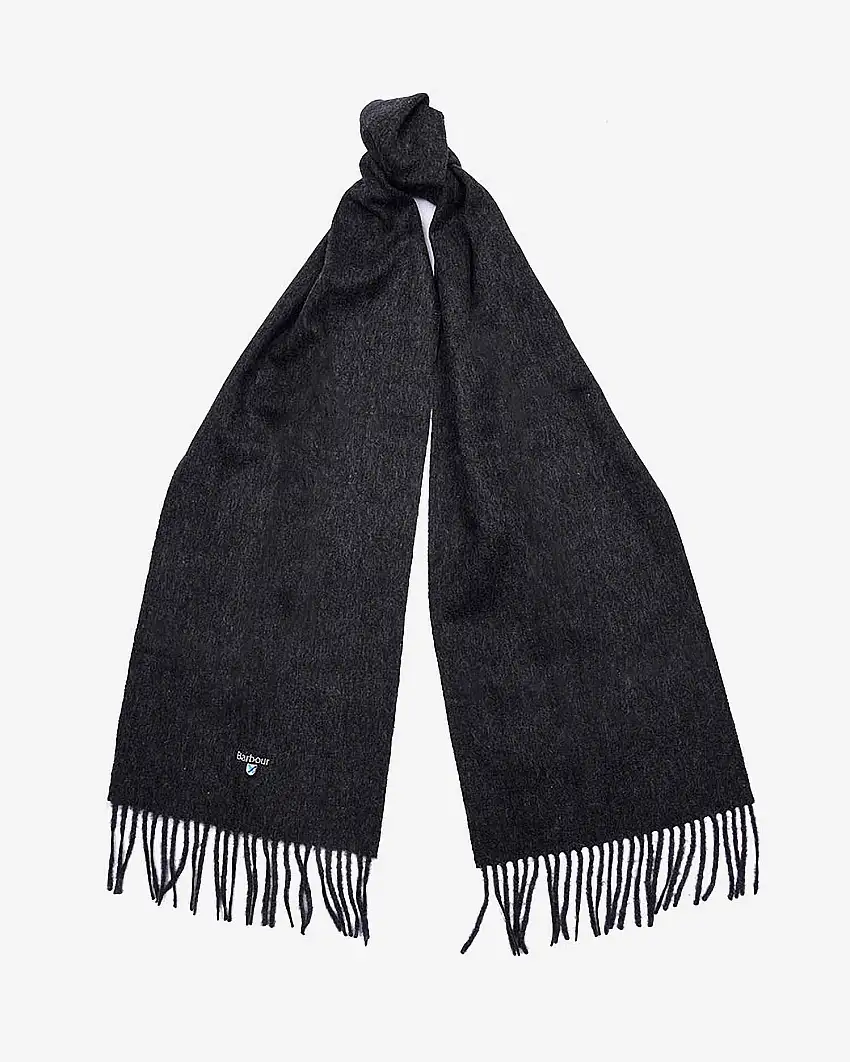 Sciarpa Barbour antracite in pura lana con frange