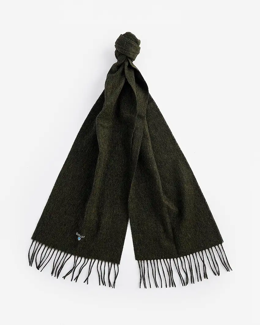 Sciarpa Barbour verde militare in pura lana con frange