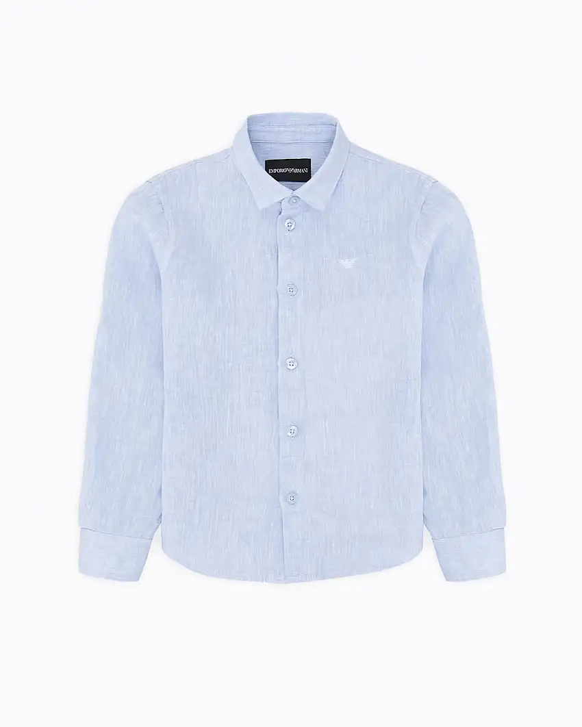 Camicia azzurra in puro lino con logo aquila