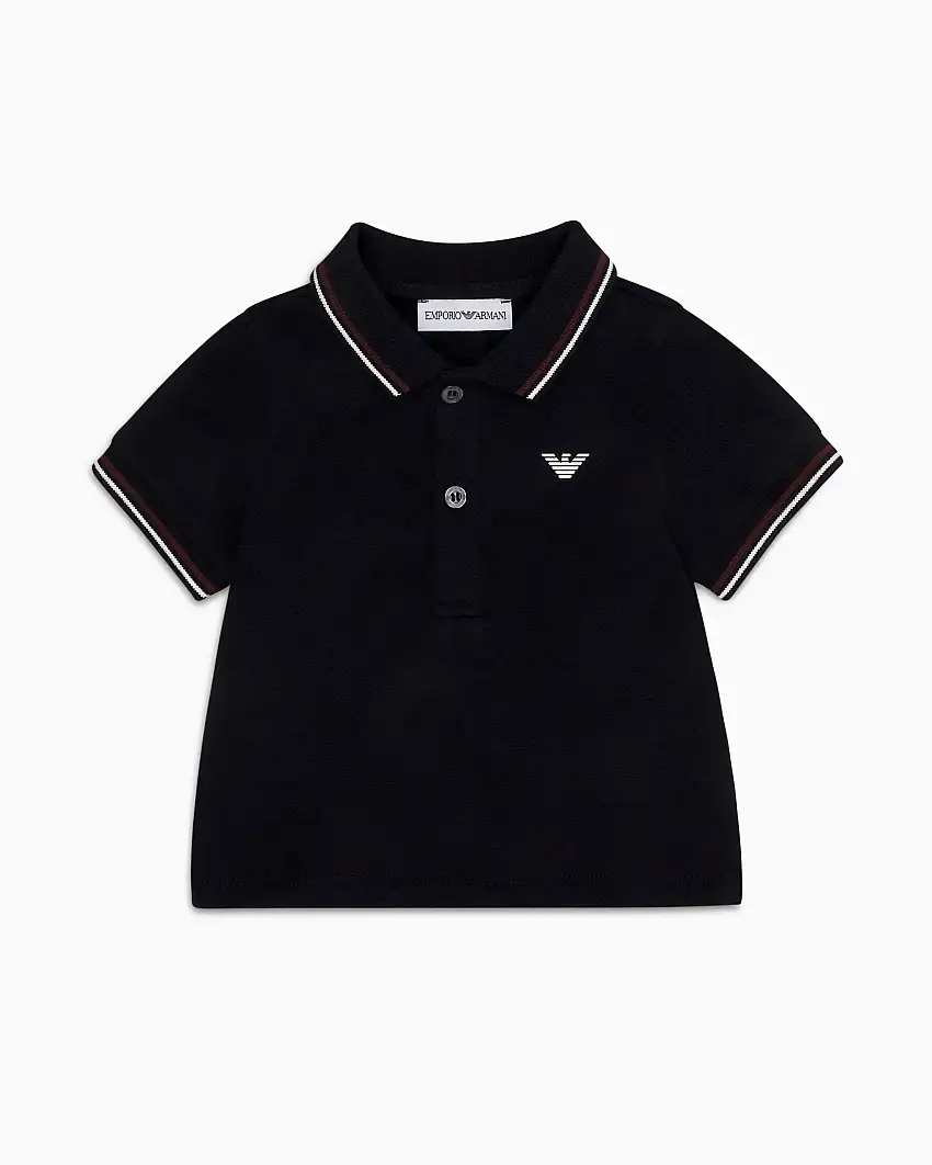 Polo blu mezza manica in cotone stretch con bordino bianco e bordeaux