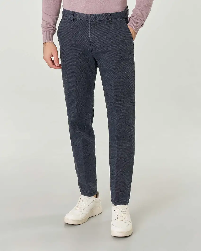 Pantaloni chino blu slim-fit in tessuto punta spillo di cotone stretch