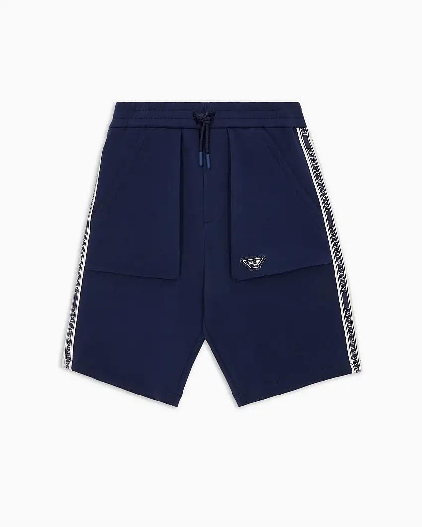Bermuda blu in cotone stretch con bande porta logo