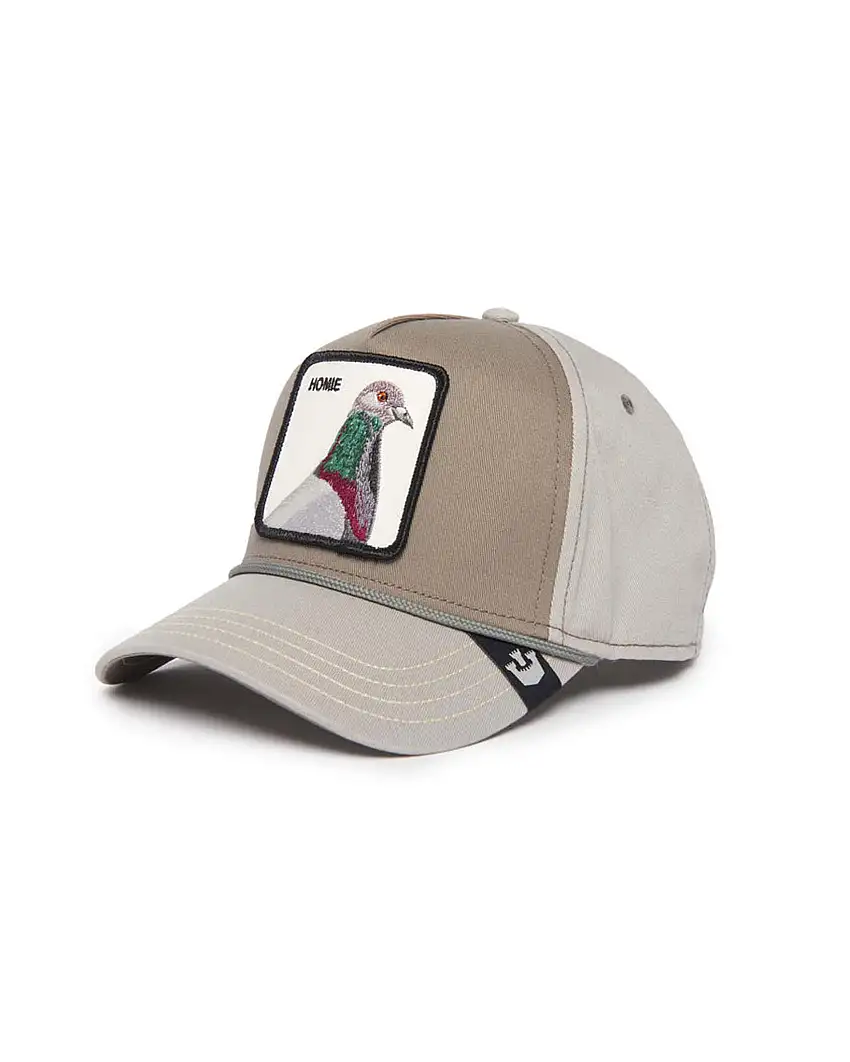 Berretto Pigeon grigio e beige con patch piccione