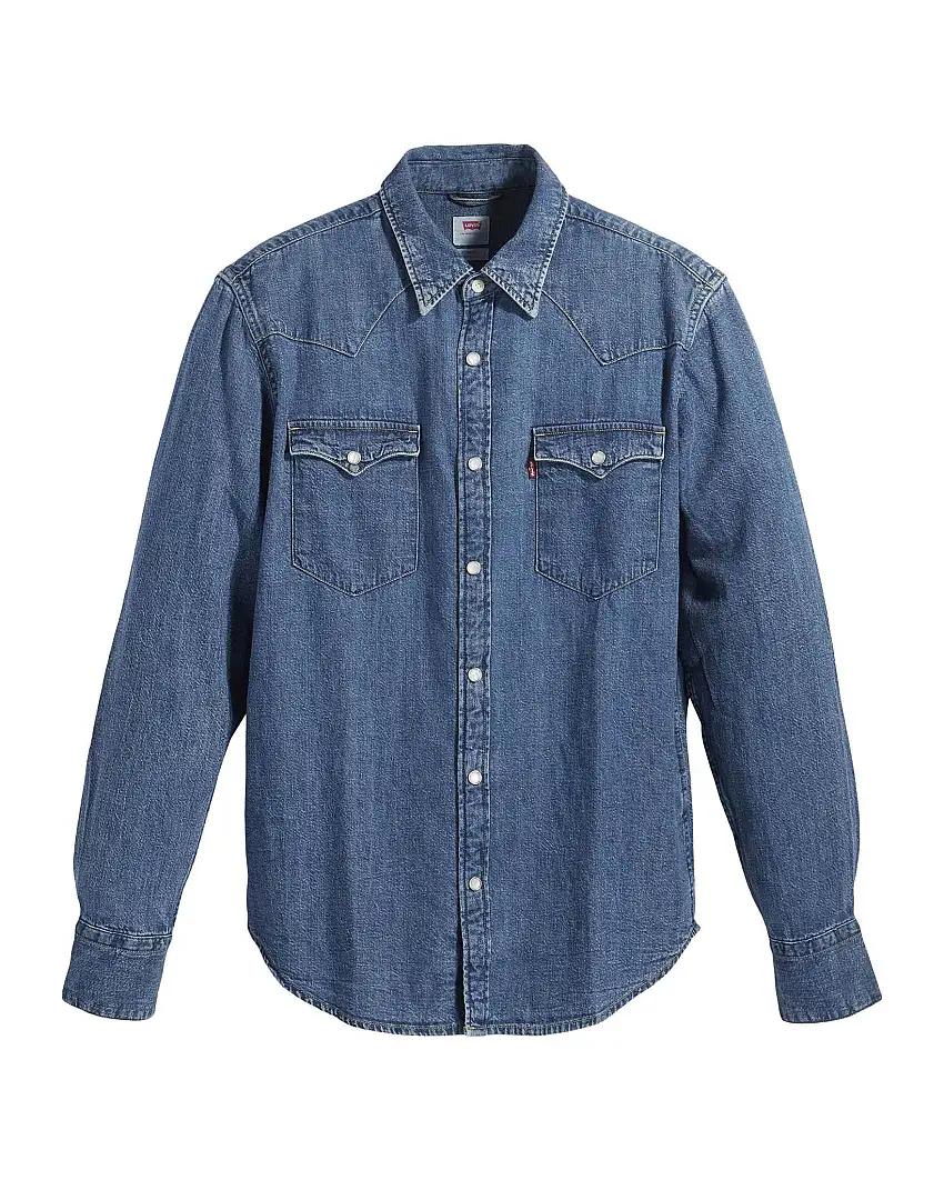 Camicia Levi's western in denim di puro cotone lavaggio medio stone washed