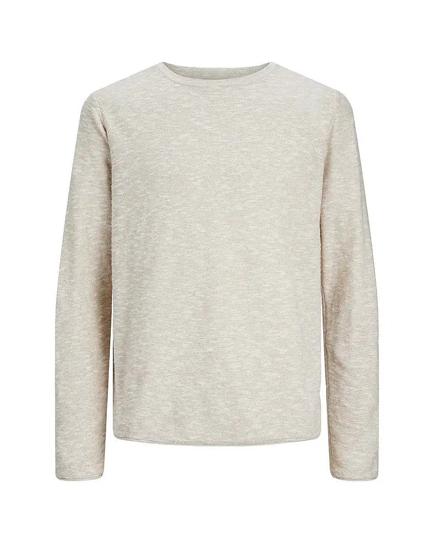 Maglia beige in cotone e lino fiammato regular-fit con maniche raglan e bordi arrotolati