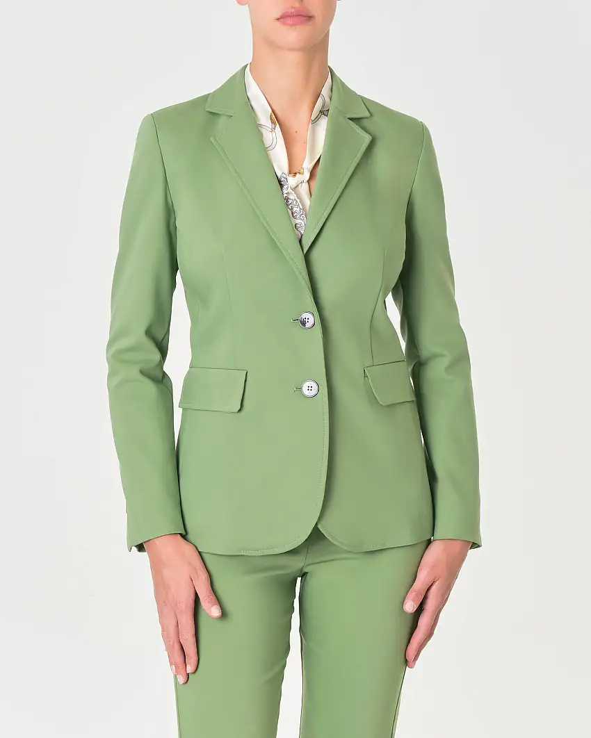 Blazer verde semiaderente a due bottoni in misto cotone stretch
