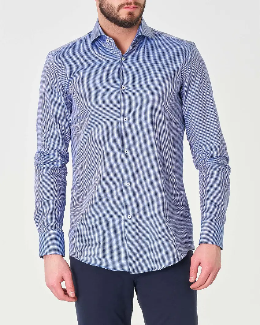 Camicia blu indaco Spread regular fit in cotone stretch armaturato con colletto aperto alla francese