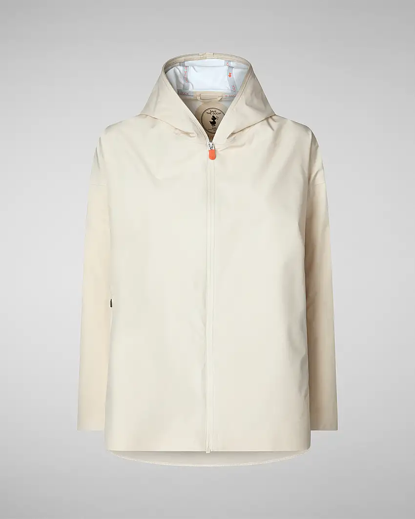 Parka corto antipioggia color latte con cappuccio