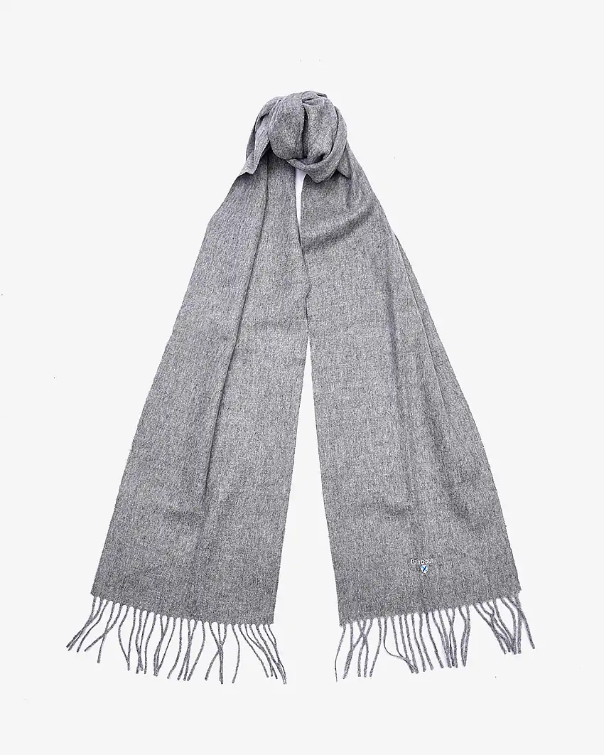 Sciarpa Barbour grigia in pura lana con frange