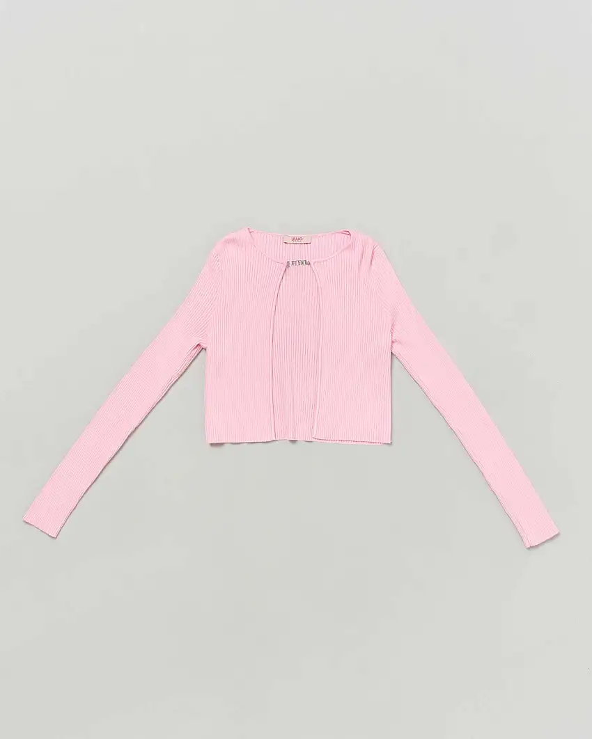 Cardigan rosa in maglia a costine