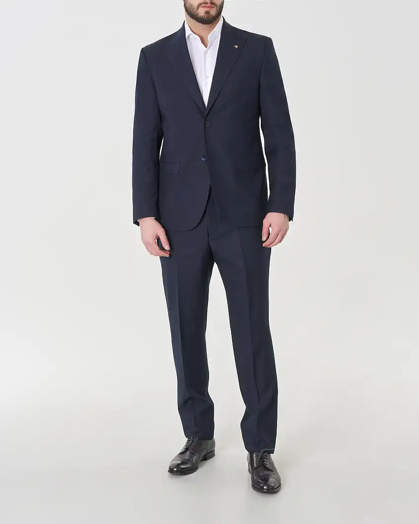 Abito blu notte in tela di viscosa stretch micro pied de poule