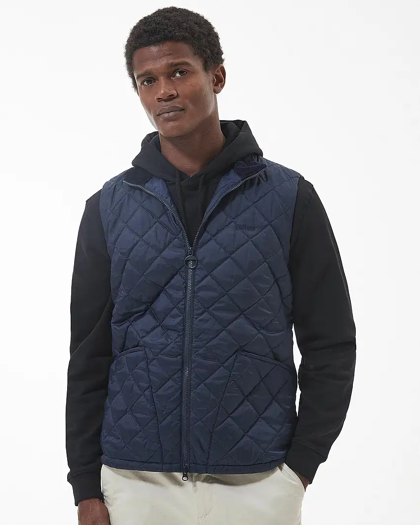 Gilet Barbour Monty blu trapuntato a rombi con colletto in velluto