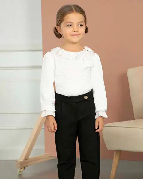 Pantalone nero in punto Milano con bottone dorato