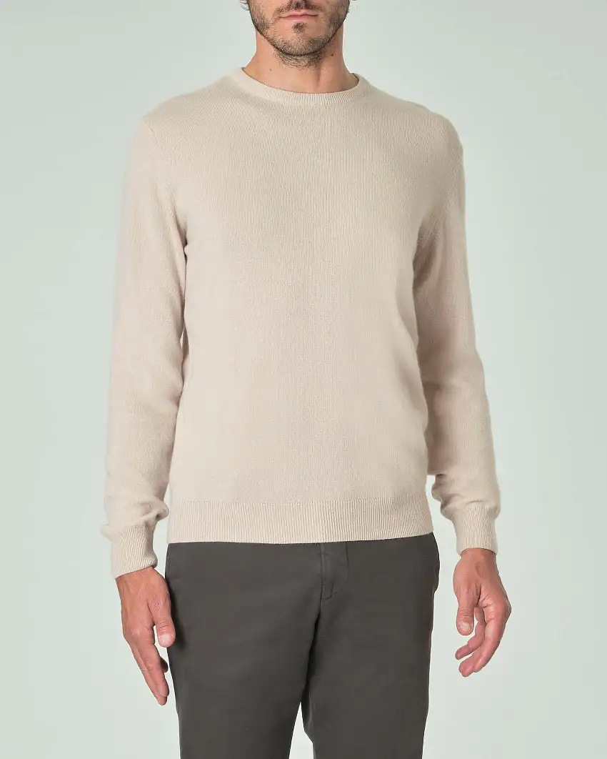 Maglia girocollo Ashki.i beige in misto lana e cachemire