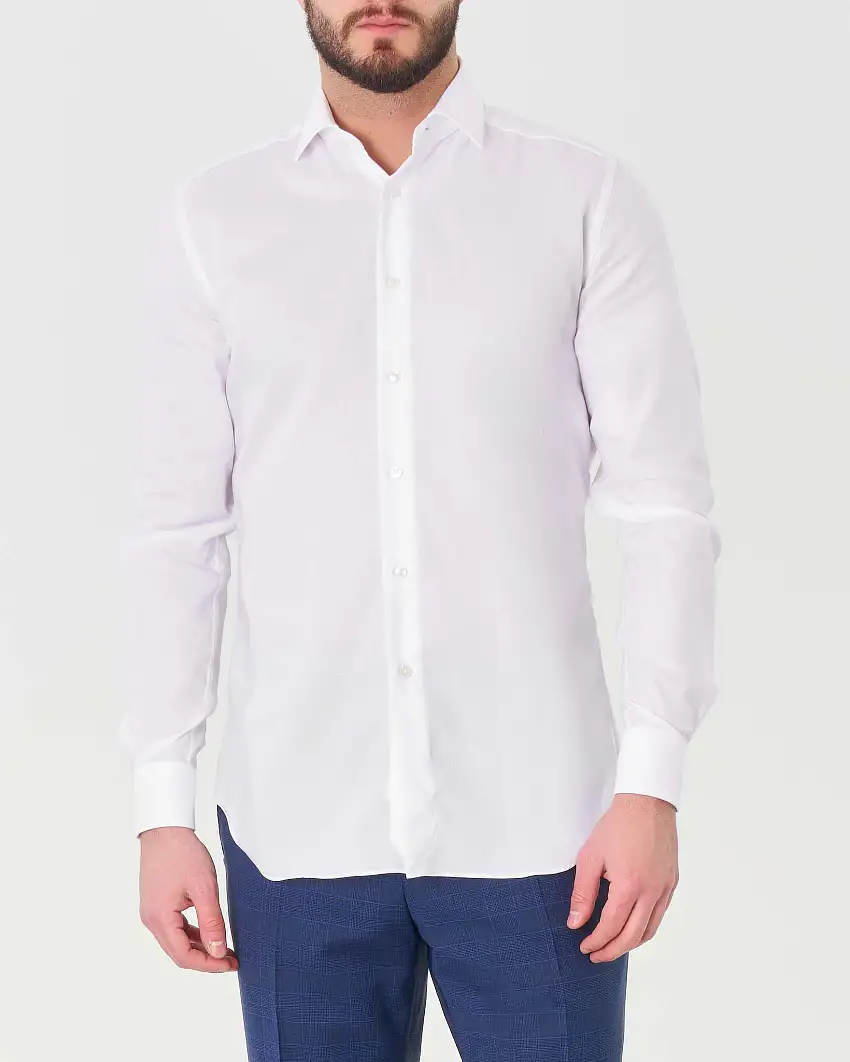 Camicia bianca micro armatura di puro cotone tailor fit