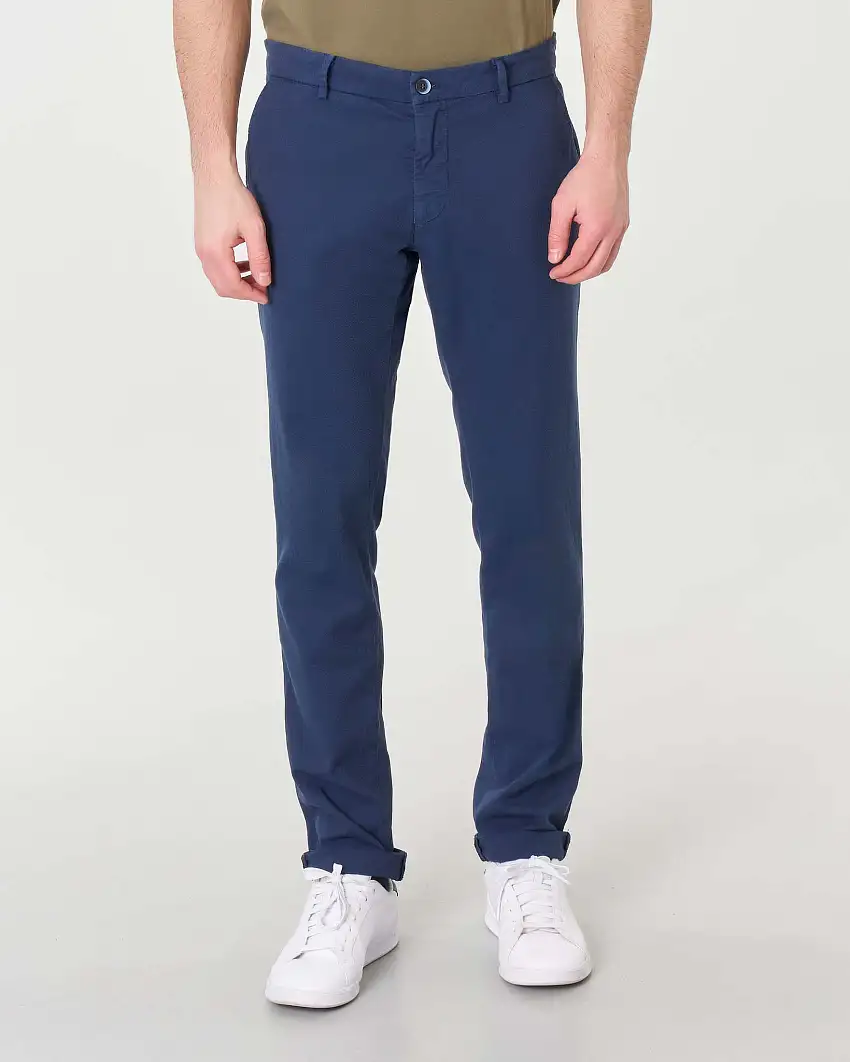 Pantalone chino Levanto blu indaco in cotone stretch micro armatura