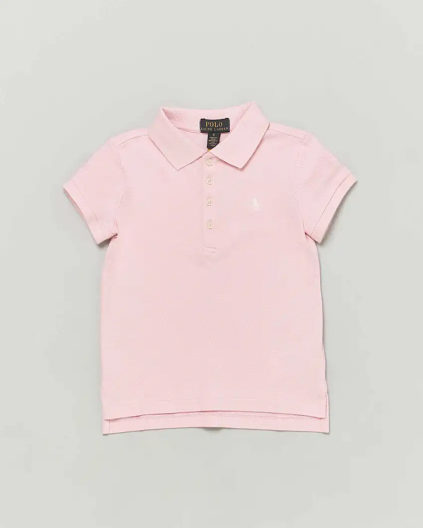 Polo rosa a maniche corte in cotone stretch con logo pony bianco