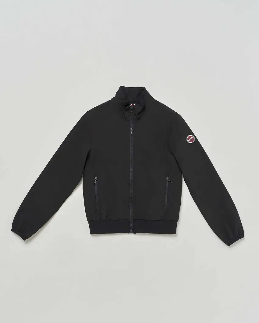 Bomber nero in softshell stretch a collo alto