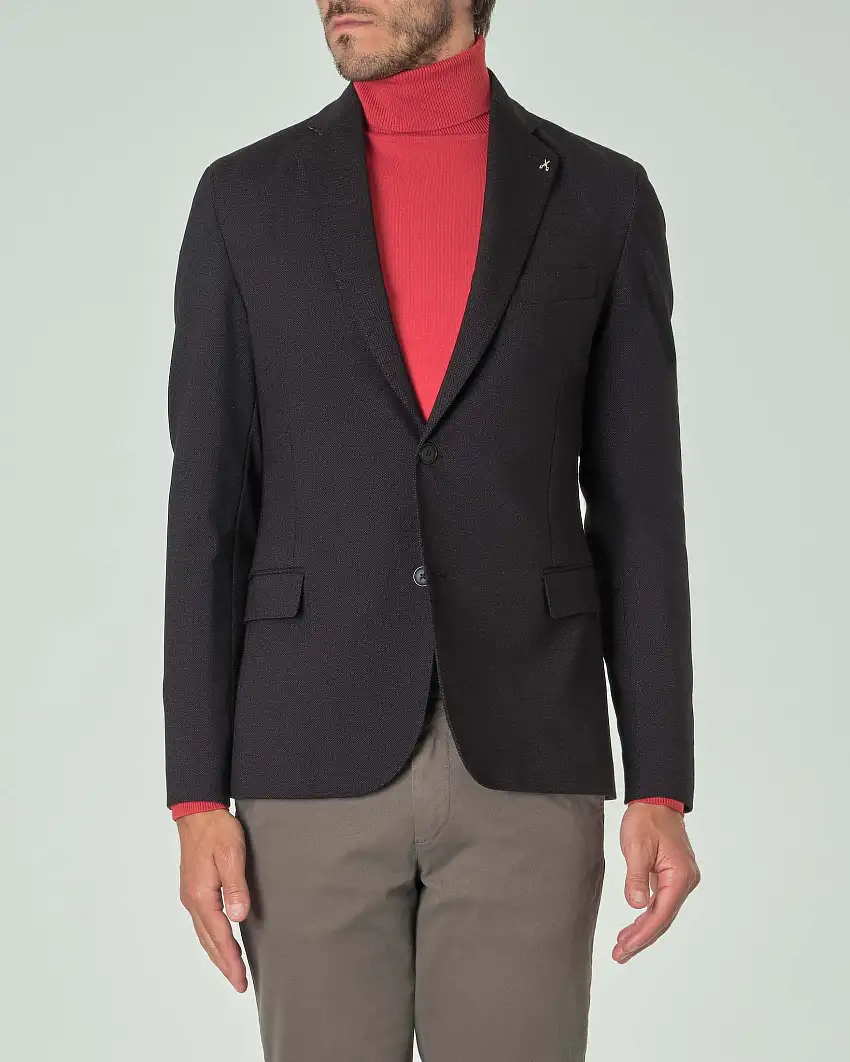 Blazer nero in jersey di viscosa stretch punta a spillo