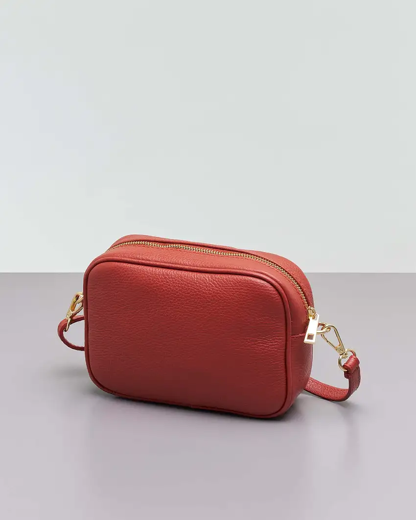 Cross bag color coccio in pelle effetto martellato