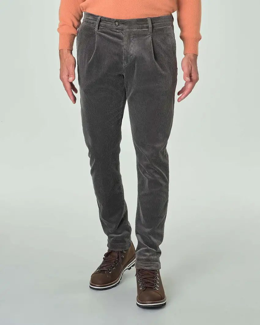 Pantaloni chino antracite in velluto di misto cotone e modal stretch