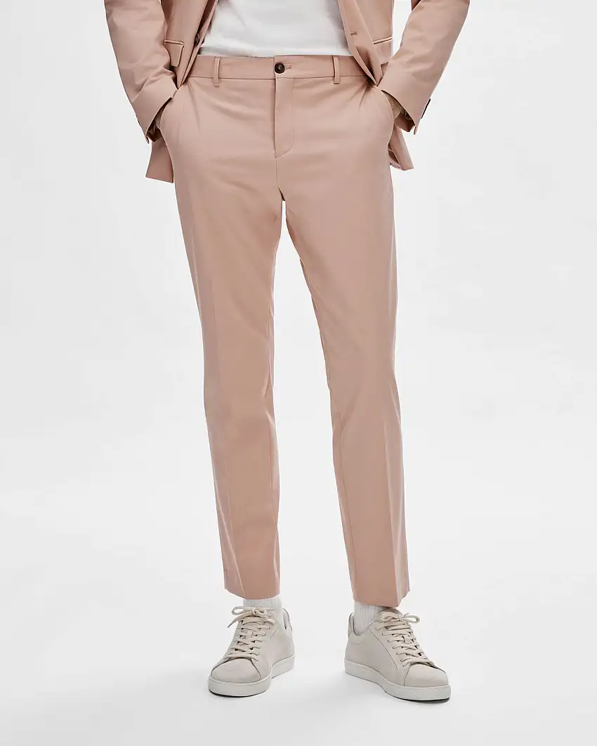 Pantaloni slim rosa in tela di misto viscosa stretch