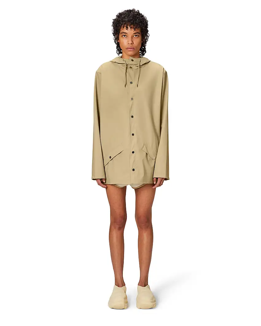 Jacket impermeabile beige con cappuccio