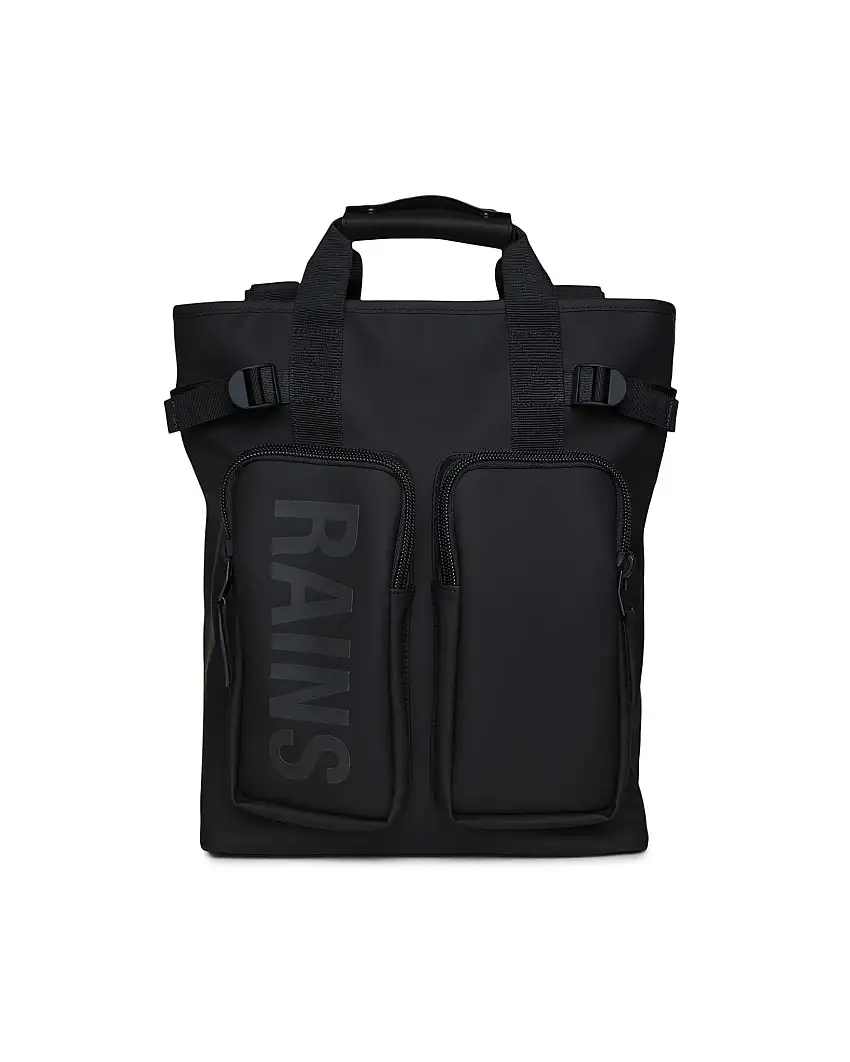 Texel Tote Backpack Rains nera in tessuto impermeabile effetto gommato