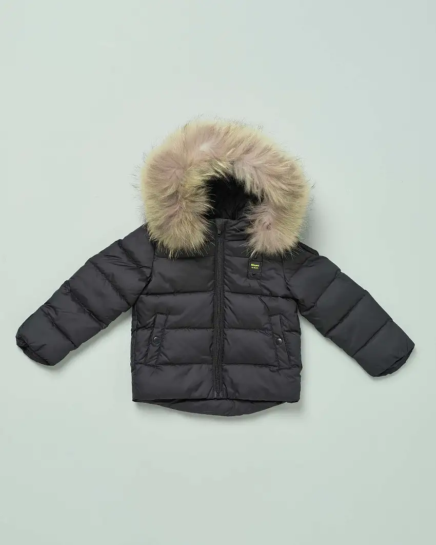 Giaccone Blauer nero imbottito con cappuccio e pelliccia