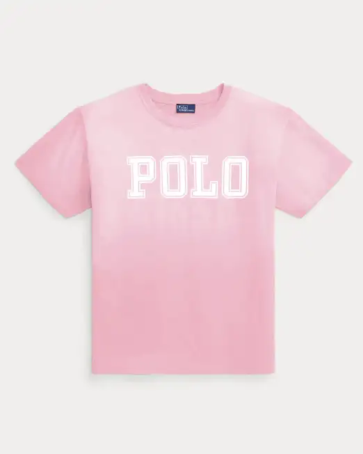 T-shirt rosa corallo in cotone con scritta logo Polo bianca stampata