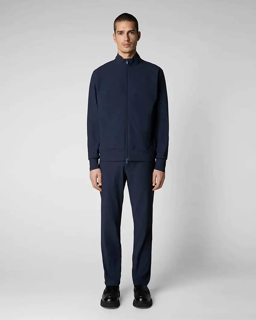 Felpa Tulio blu in tessuto tecnico stretch con chiusura zip