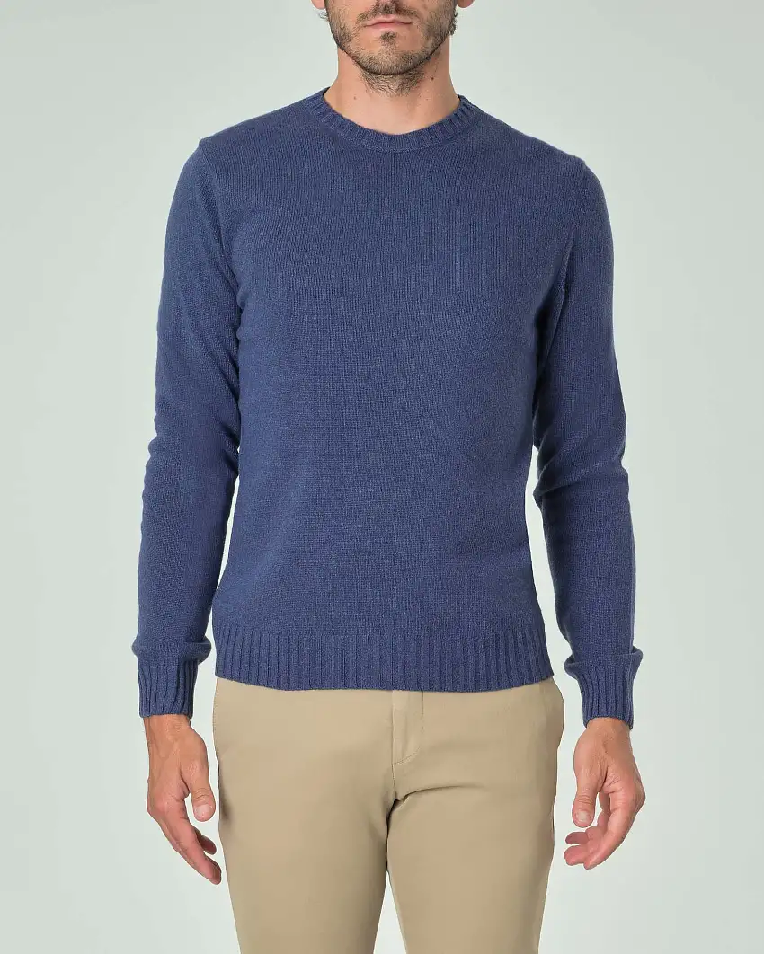 Maglione girocollo Ashki.i blu indaco in misto lana e cachemire finezza 7