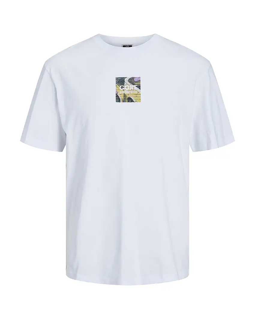 T-shirt bianca relaxed-fit in puro cotone con stampa graffiti fronte e retro