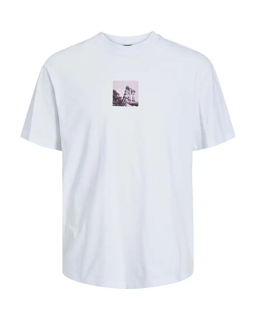 T-shirt bianca relaxed-fit in puro cotone con stampa tubi fronte e retro