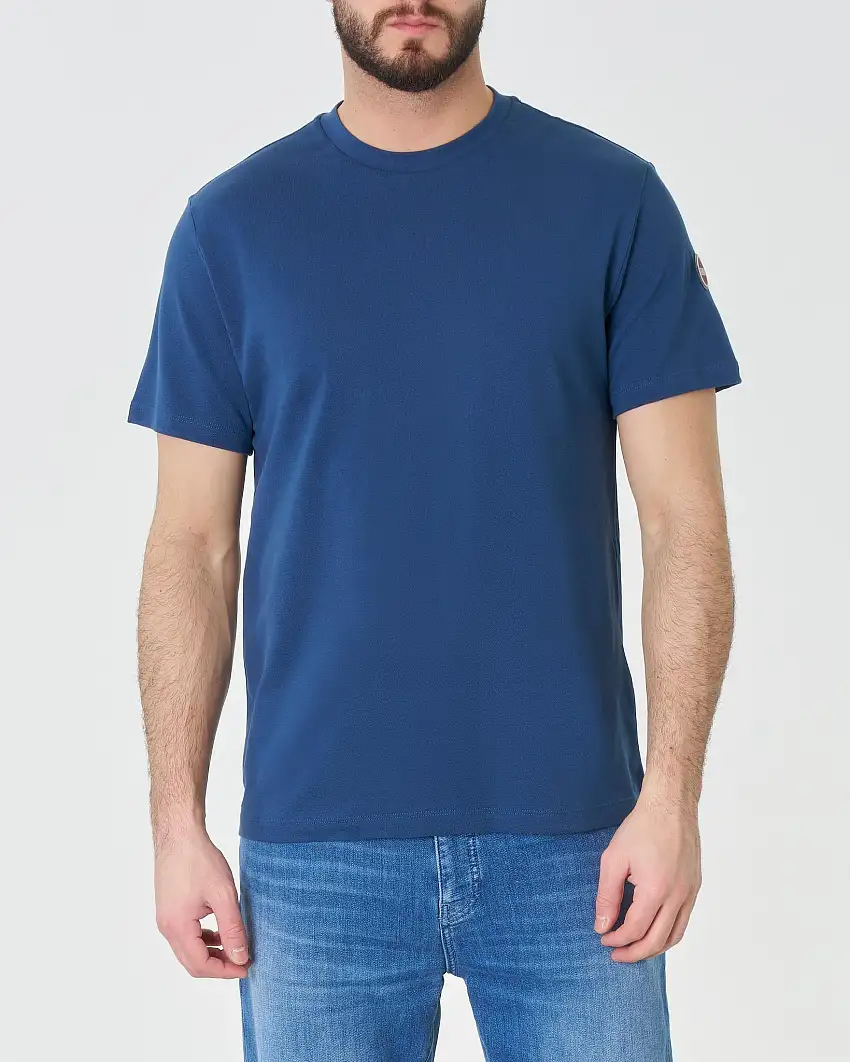 T-shirt blu royal mezza manica in piquè di cotone