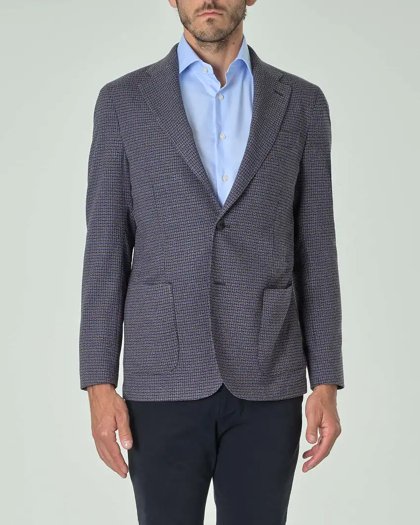 Blazer in tessuto stretch micro armatura bicolore blu e noce