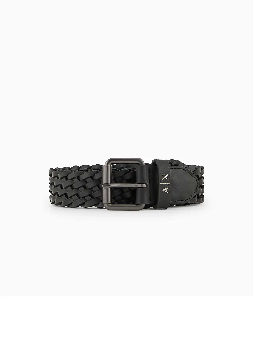 Cintura nera Armani Exchange in pelle intrecciata con fibbia in metallo brunito