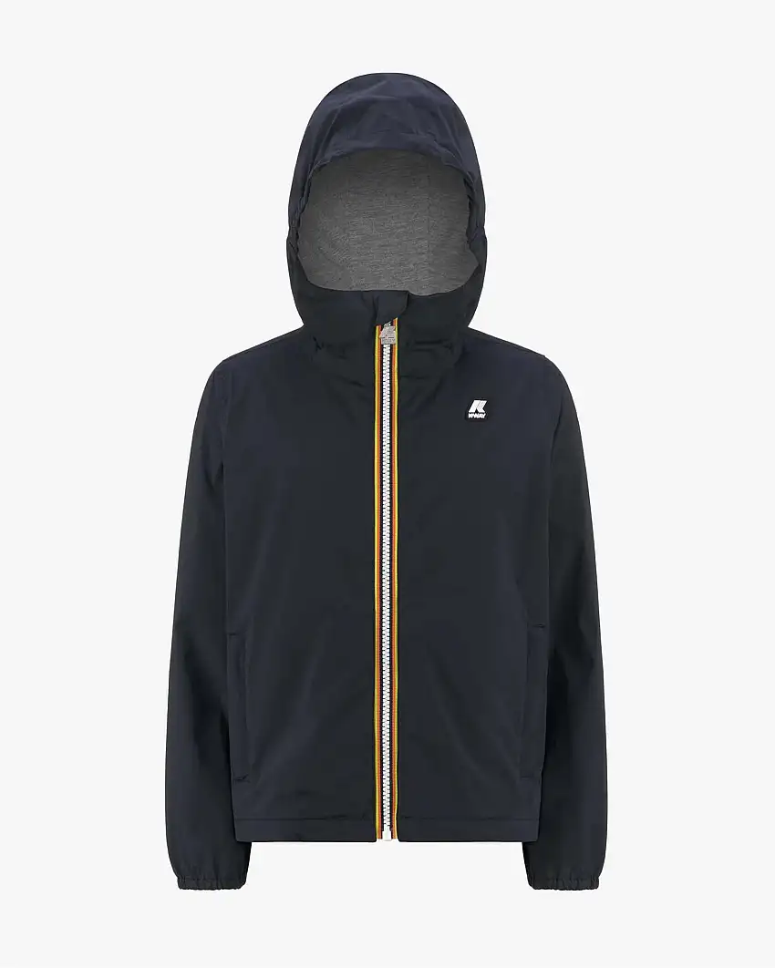 Giubbino P.Jack blu in nylon stretch con cappuccio ed interno foderato in jersey grigio