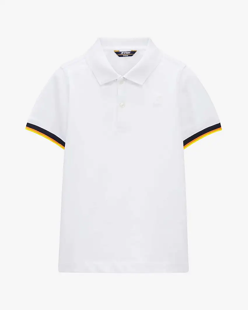 Polo Vincent bianca mezza manica in piquet di cotone stretch con bordino sulle maniche