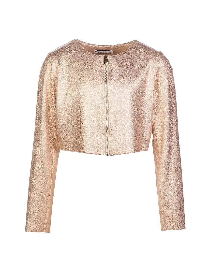 Bolero cropped rosa ad effetto laminato