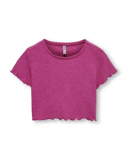 T-shirt cropped fucsia a maniche corte a coste