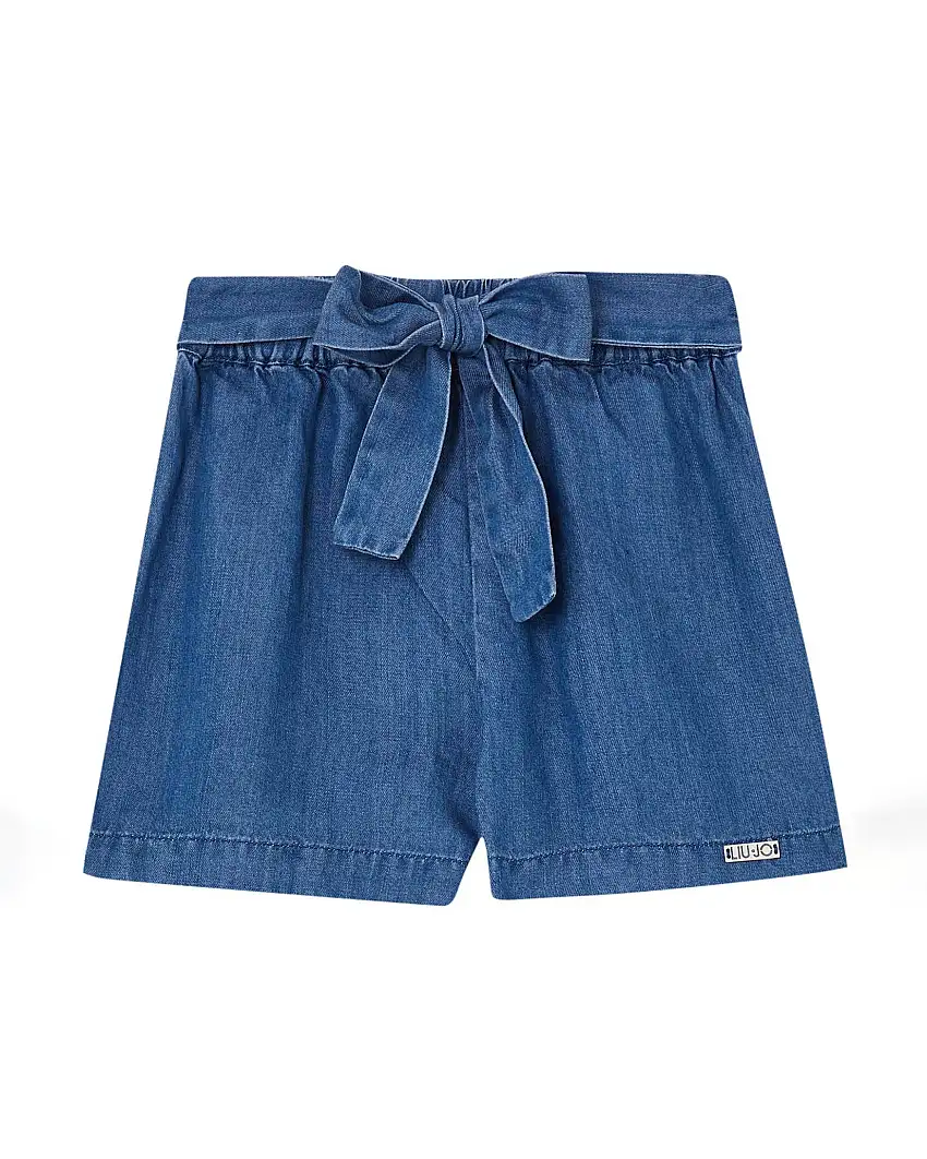 Short in chambray con fusciacca a fiocco