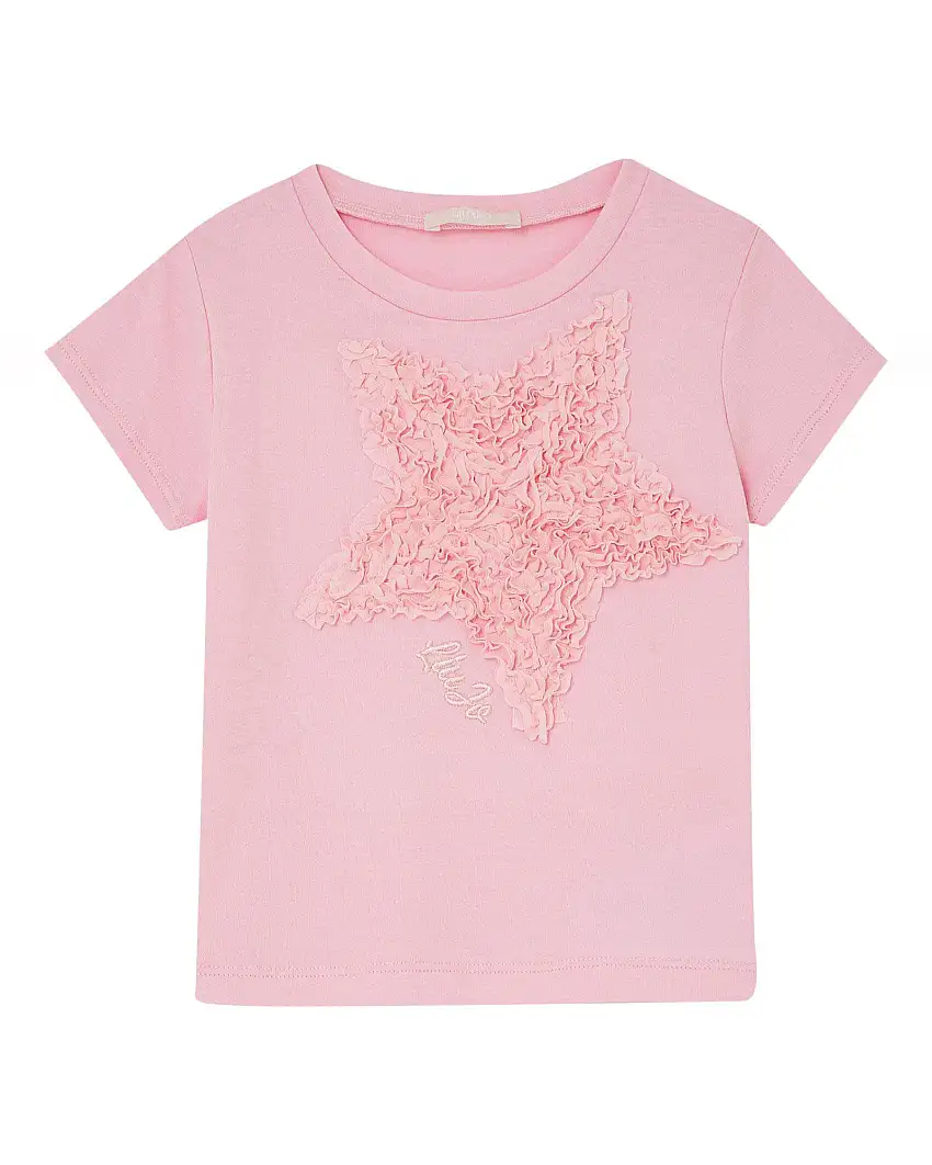 T-shirt rosa in cotone stretch a maniche corte con maxi stella in tulle