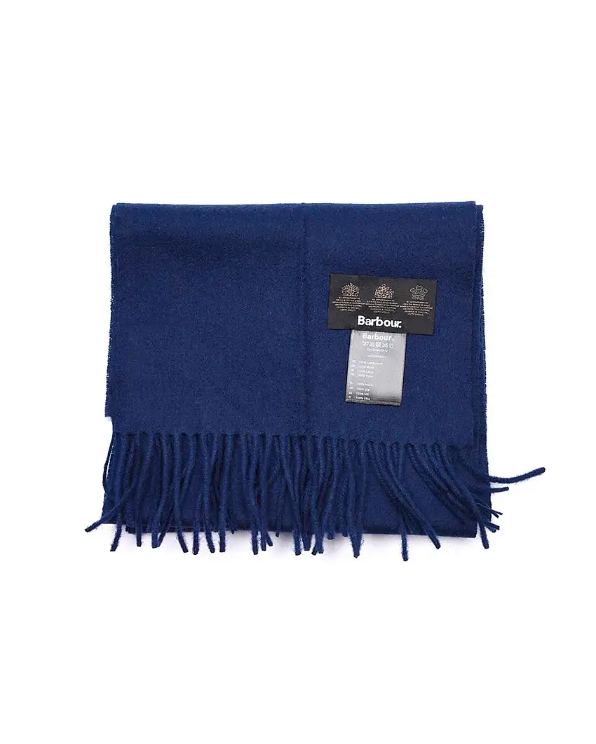 Sciarpa Babrour blu indaco in pura lana con frange